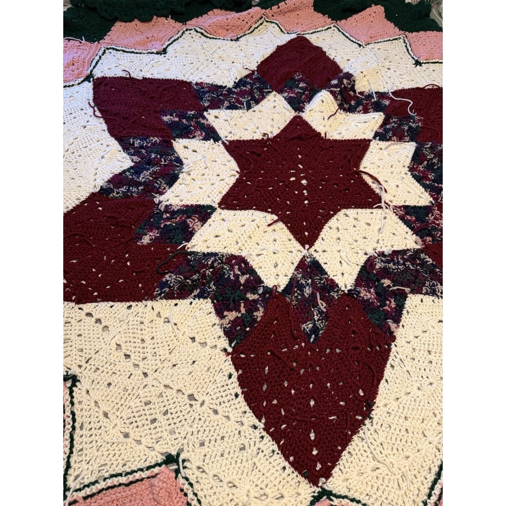 Vintage Large Crochet Prairie‎ Star Afghan Throw Multicolored 84"x84" Blanket - Picture 7 of 8